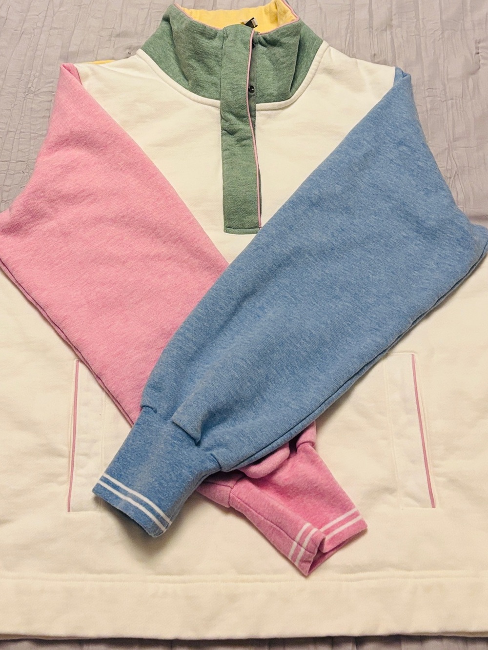 Joules Pastel Mock Neck Colorblock Pullover - Cream, Pink, Yellow, Green